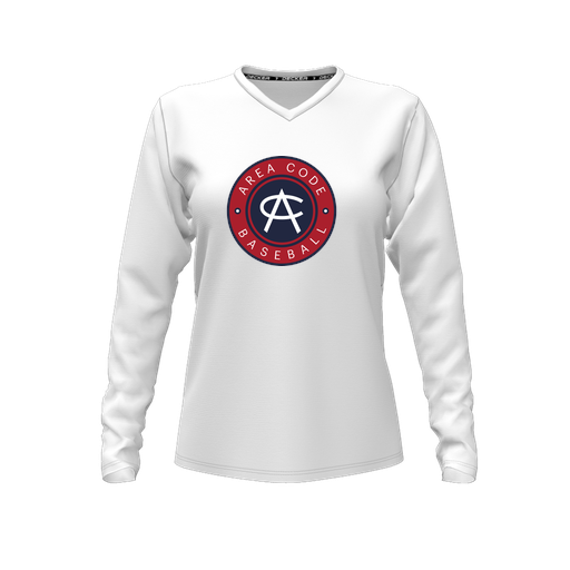 [CUS-DFW-TEES-PER-VNK-LSL-WHT-FYXS-LOGO1] Performance T-Shirt (Female Youth XS, White, V Neck, Logo 1, Long Sleeve)
