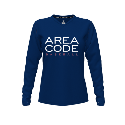 [CUS-DFW-TEES-PER-VNK-LSL-NVY-FYXS-LOGO2] Performance T-Shirt (Female Youth XS, Navy, V Neck, Logo 2, Long Sleeve)