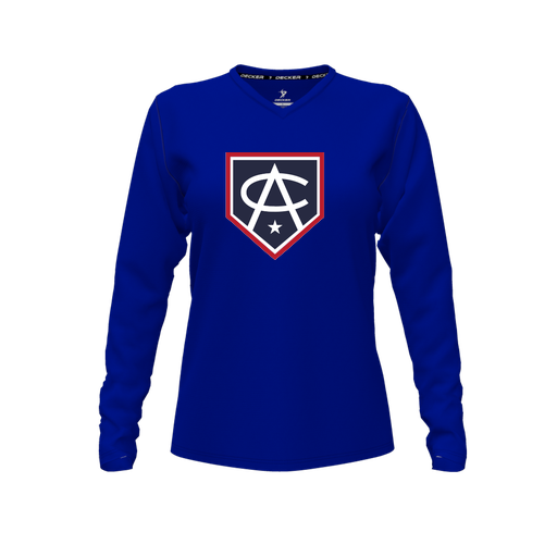 [CUS-DFW-TEES-PER-VNK-LSL-RYL-FYXS-LOGO3] Performance T-Shirt (Female Youth XS, Royal, V Neck, Logo 3, Long Sleeve)