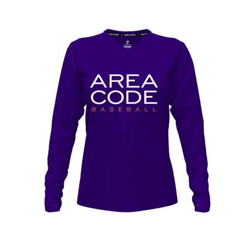 [CUS-DFW-TEES-PER-VNK-LSL-PUR-FYXS-LOGO2] Performance T-Shirt (Female Youth XS, Purple, V Neck, Logo 2, Long Sleeve)