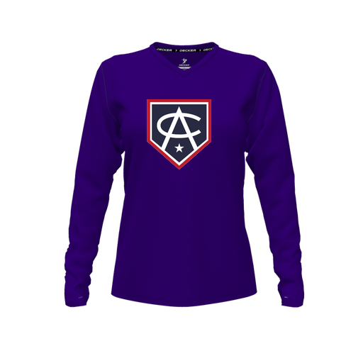 [CUS-DFW-TEES-PER-VNK-LSL-PUR-FYXS-LOGO3] Performance T-Shirt (Female Youth XS, Purple, V Neck, Logo 3, Long Sleeve)